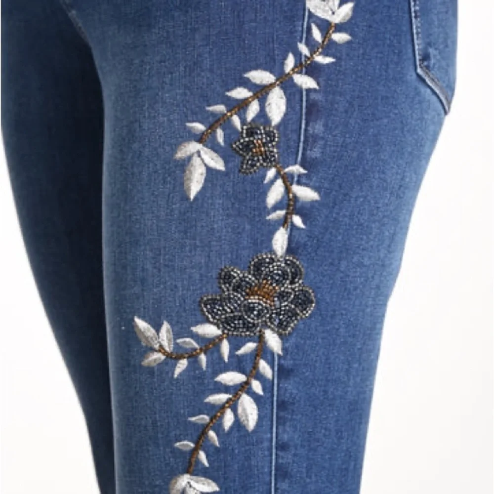 Sz S Frank Lyman Design Blue Embroidered Straight Leg Jeans - Picture 4 of 15